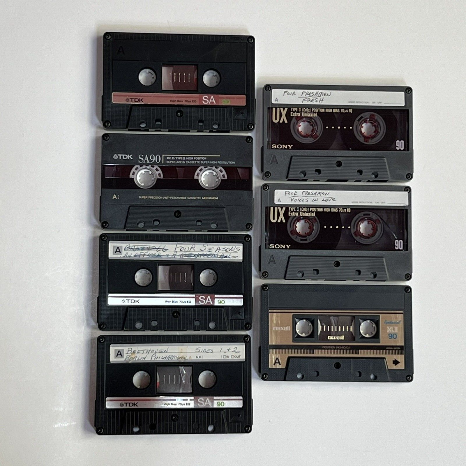 7 Used Type II High Bias 90 Minute Cassette Tapes TDK SA90 Sony UX Maxell XL II