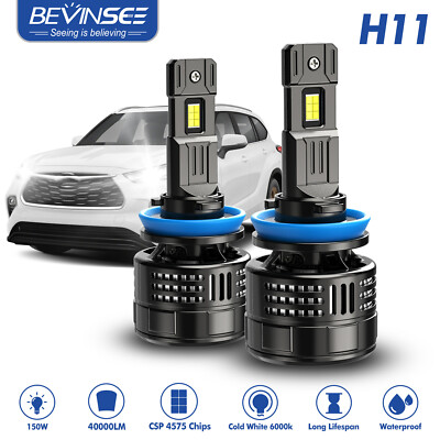Bevinsee H11 H9 LED Headlight Bulbs Kit Hi/Low Beam White Light 150W 40000LM CSP