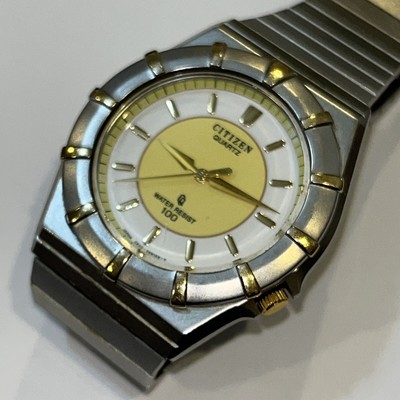 Citizen Quartz Watch CQ100 Vintage Yellow White Gold Dial 37mm