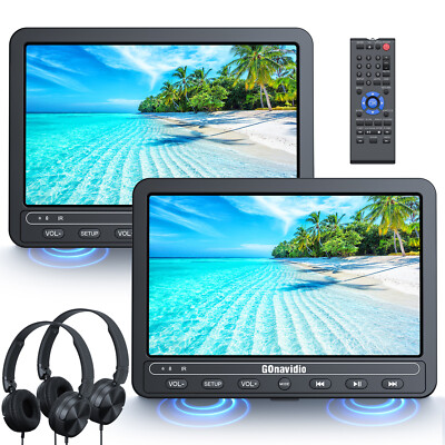 2x10.5'' Dual Screen Car Headrest DVD Player Rear-Seat Monitor Battery+Headsets