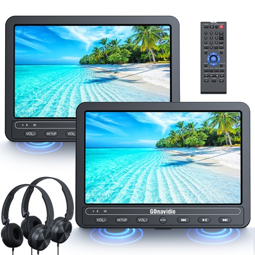 2 X 10.5" HD Car Headrest Monitor DVD Player Dual Screen TV HDMI USB/SD Battery