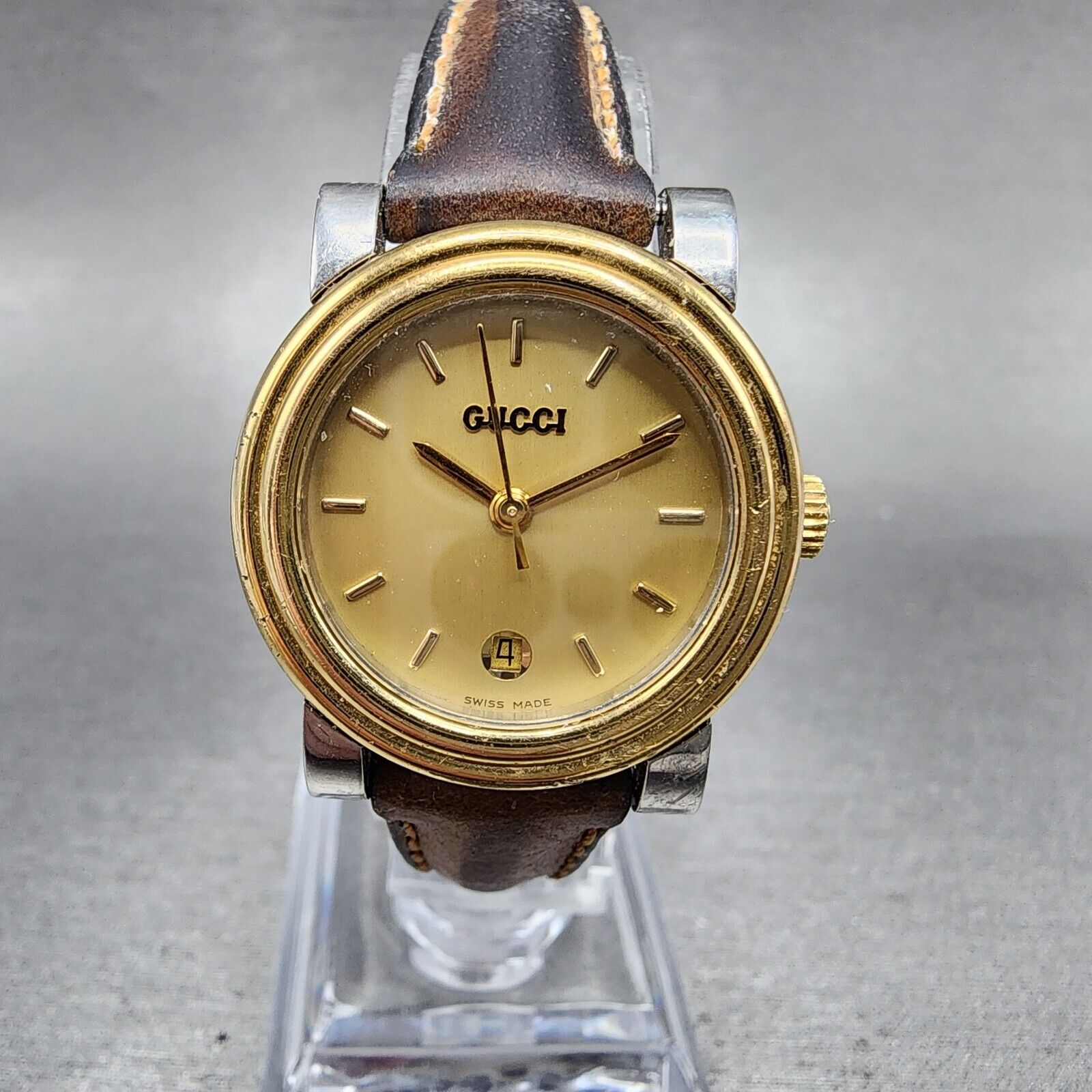Gucci 4300L Watch Women 26mm Gold Dial Two Tone Date Round
