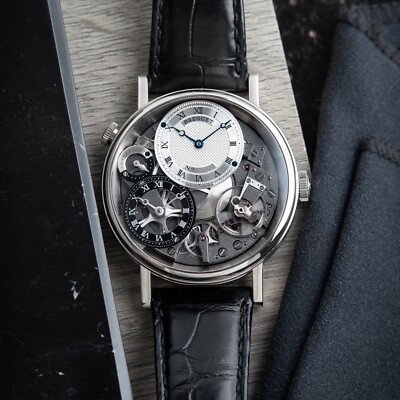 Breguet Tradition 7067 GMT White Gold Day/Night Automatic Black Leather Watch 40