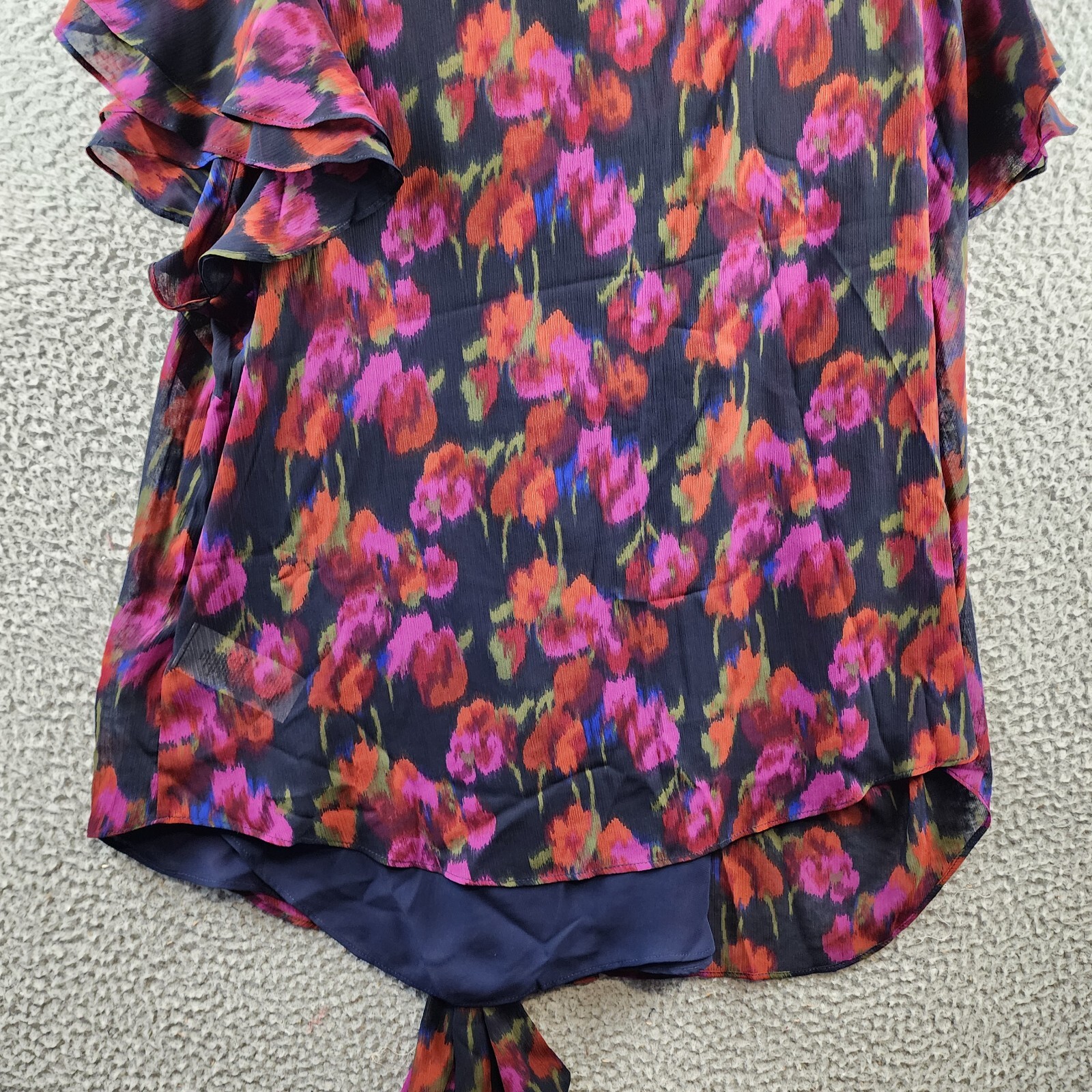 Ralph Lauren Flutter Sleeve Tie Neck Blouse Women's 2X Blue Multi Button Front~ - Picture 13 of 13