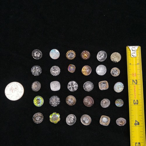 Mixed Lot of 30 Vintage Clear Glass Buttons - Small Round Textured