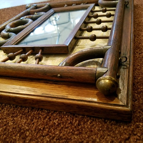 Antique Frame Print Mirror Oak STICK & BALL Wall Magazine LetterRack Mail Holder
