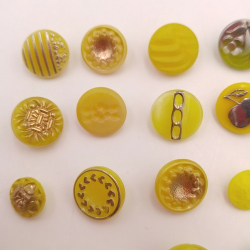 Mixed Lot of 25 Vintage Glass Buttons - Yellow Round Textured