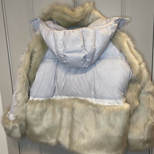 Pre-owned Nike Womens Nrg X Sacai Parka Down Fill Faux Fur Sz-lg Pure Platinum Ct3267- 043 In Silver