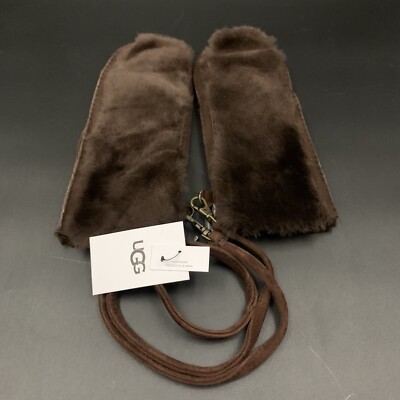 UGG WOMENS LEATHER MITTENS SIZE S/M CEDAR SHEEPSKIN SHEARLING FUR LINING & TRIM