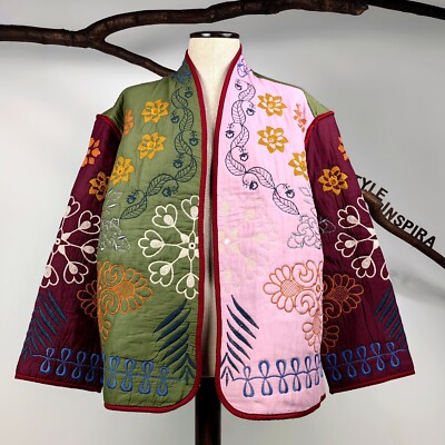 ZARA 💗 JACKE QUILTED BOHO PATCHWORK KIMONO BESTICKT BAUMWOLLE STICKEREI FLORAL