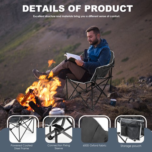 NAIZEA Oversized Camping Chair, Portable Folding Chairs Lounge with Side Pocket