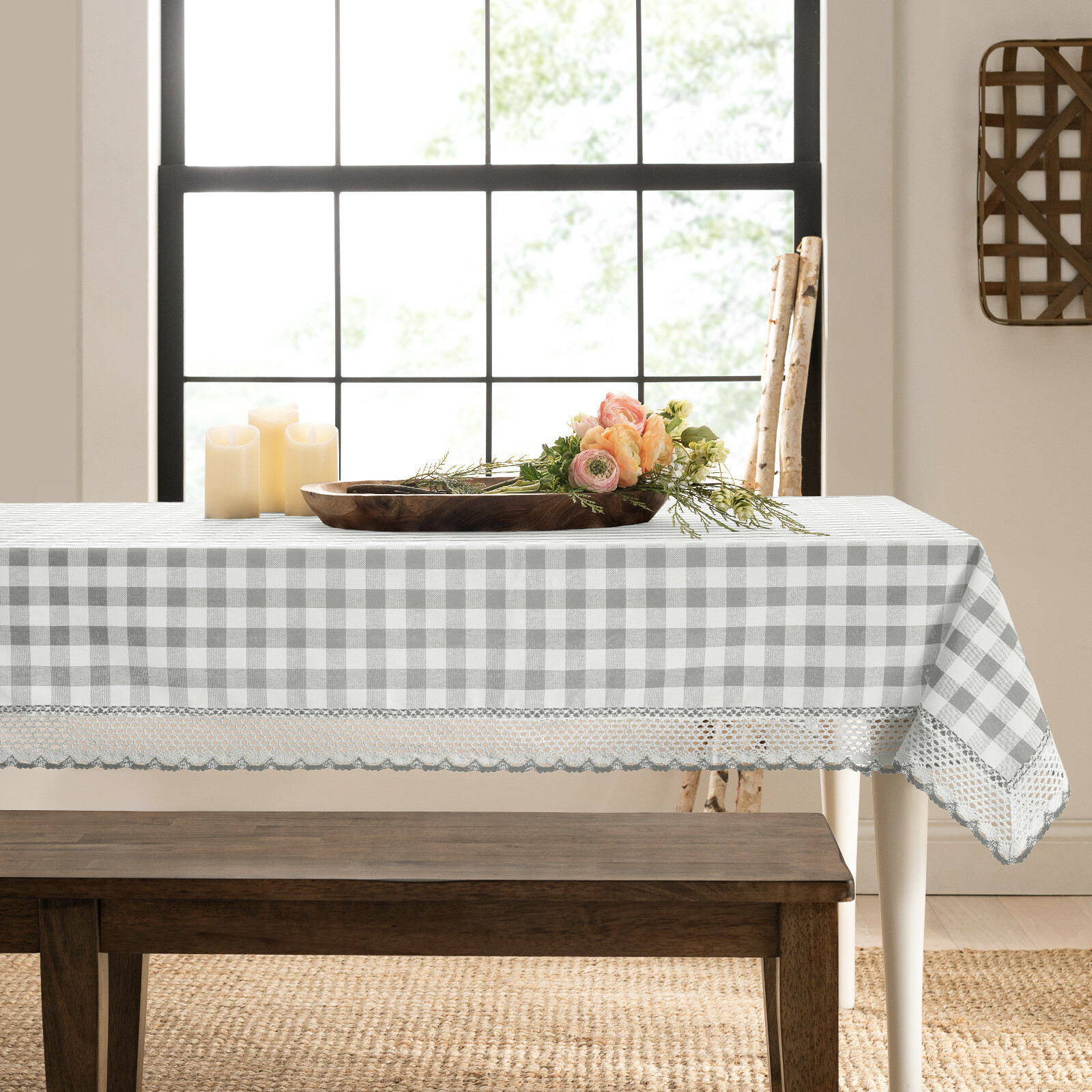 Country Farmhouse Plaid Spill Proof Fabric Tablecloths - Assorted Colors & Sizes
