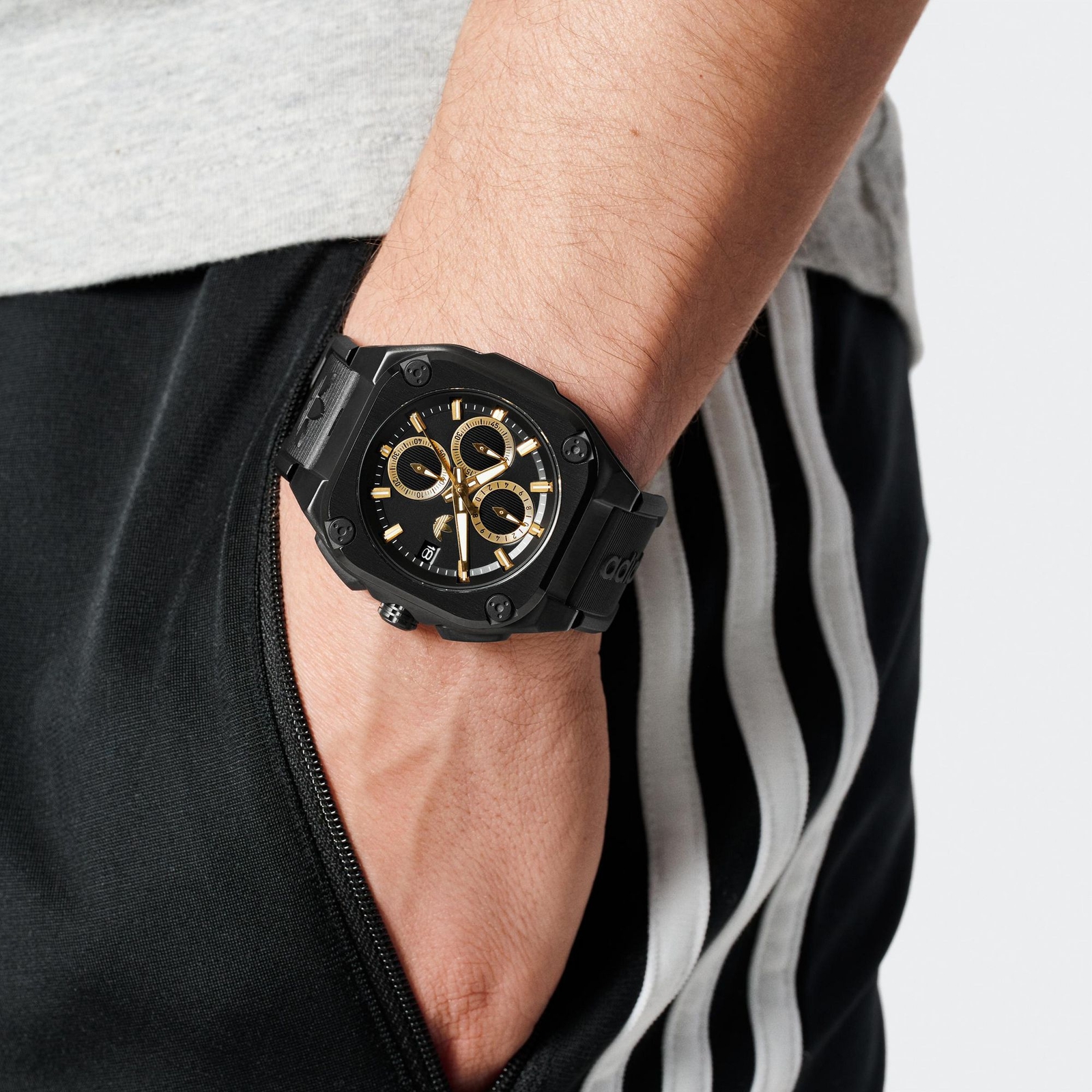 Pre-owned Adidas Originals Adidas Unisex Chrono Watch City Tech Three Silicone Black Aofh24020