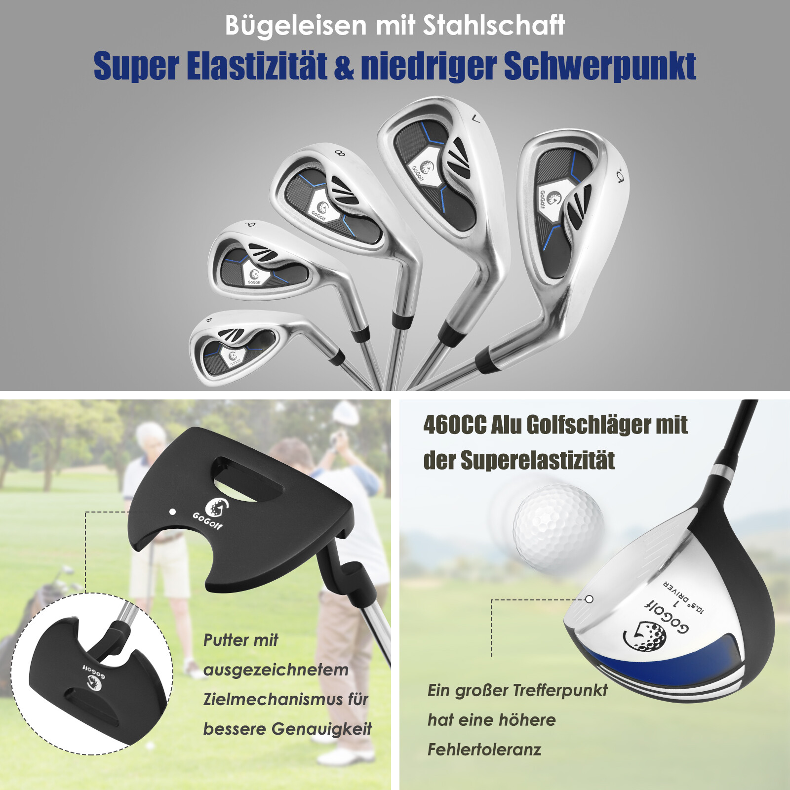 10-teiliges komplettes Herren Golfschläger Set mit 460cc DriverFairway-Holz