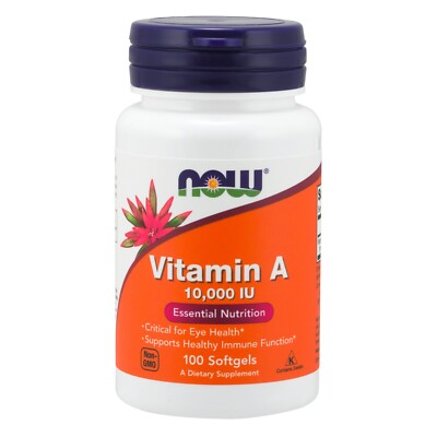 NOW Foods Vitamin A, 10,000 IU, 100 Softgels 2 Pack Bundle