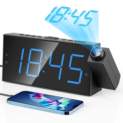 Digital Projection Alarm Clocks for Bedrooms - Large LED Display, 180° Rotata...