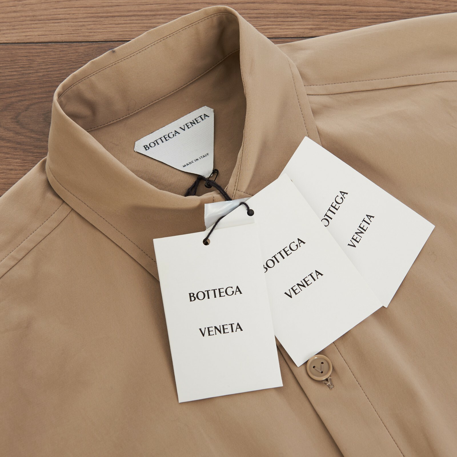 Pre-owned Bottega Veneta 1500$ Khaki Long Sleeve Compact Stretch Poplin Dress In Beige