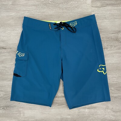 Fox Racing Mens Drawstring Cargo Pocket Board Shorts Swim Trunks Blue Size 32