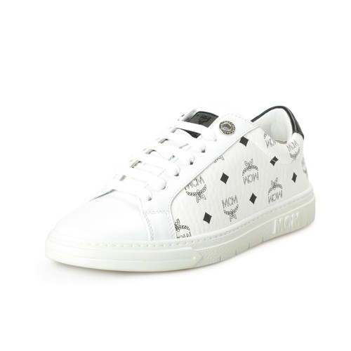 MCM Women's White Leather Logo Print Fashion Sneakers Shoes