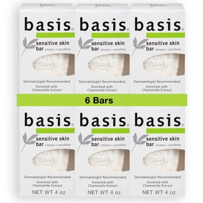Basis Sensitive Skin Bar Soap for Body Hands and Face Unscented Soap Bar for ...