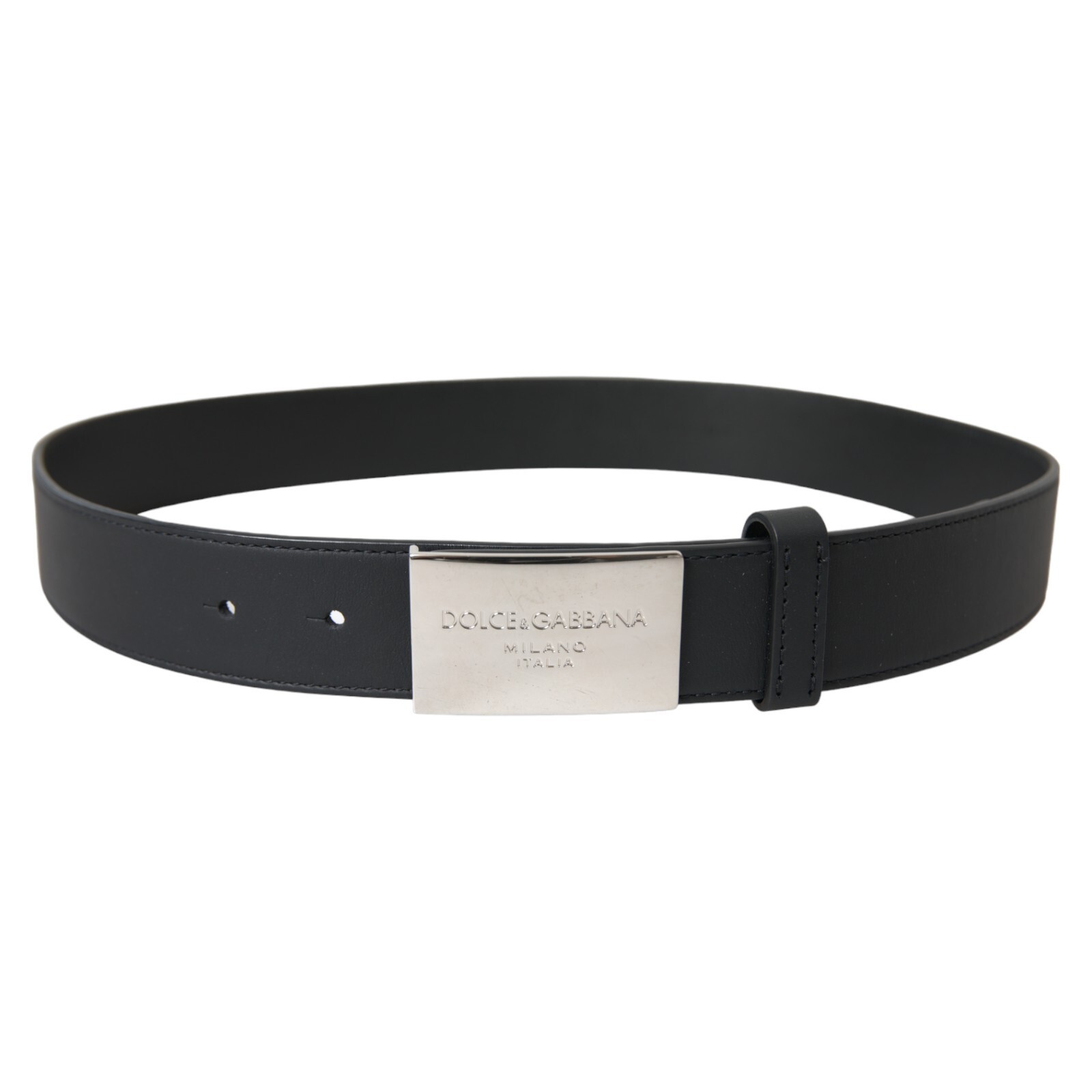 Pre-owned Dolce & Gabbana Belt Black Leather Silver Metal Buckle Men S.80cm / 32in 500usd