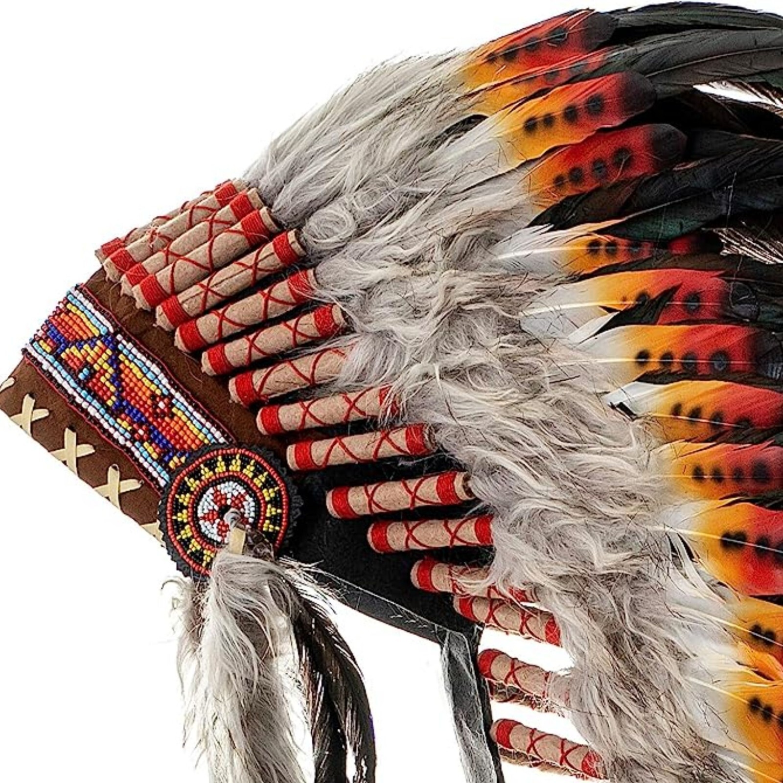 Pre-owned Handmade Native American Indian Inspired Feather Headdress Tribal Halloween Costume Props In Multi-color