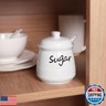 HAOTOP 12oz Sugar Bowl with Lid and Spoon,Ceramic Sugar Jar Sugar Dispenser Sugar Container Coffee Bar Accessories, Kitchen Countertop Canisters, White