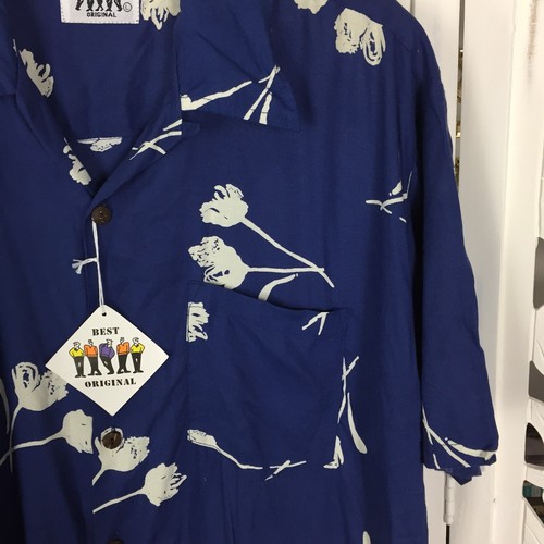 vintage men's BEST ORGINAL Rayon Blue Floral Hawiian Shirt Size Large NWT