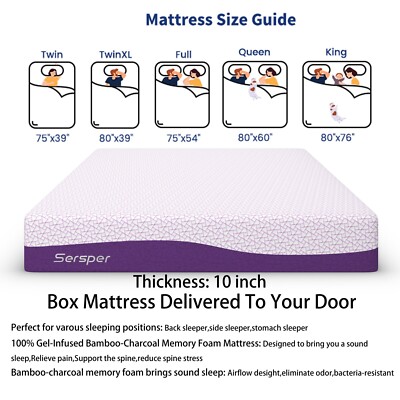 8/10/12/14Inch Gel Infused Memory Foam Twin XL Full Queen King Mattress in a Box