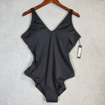 TA3 Swimsuit Women's 2X Short Black Low Cut with Full Back Coverage Plungey NWT