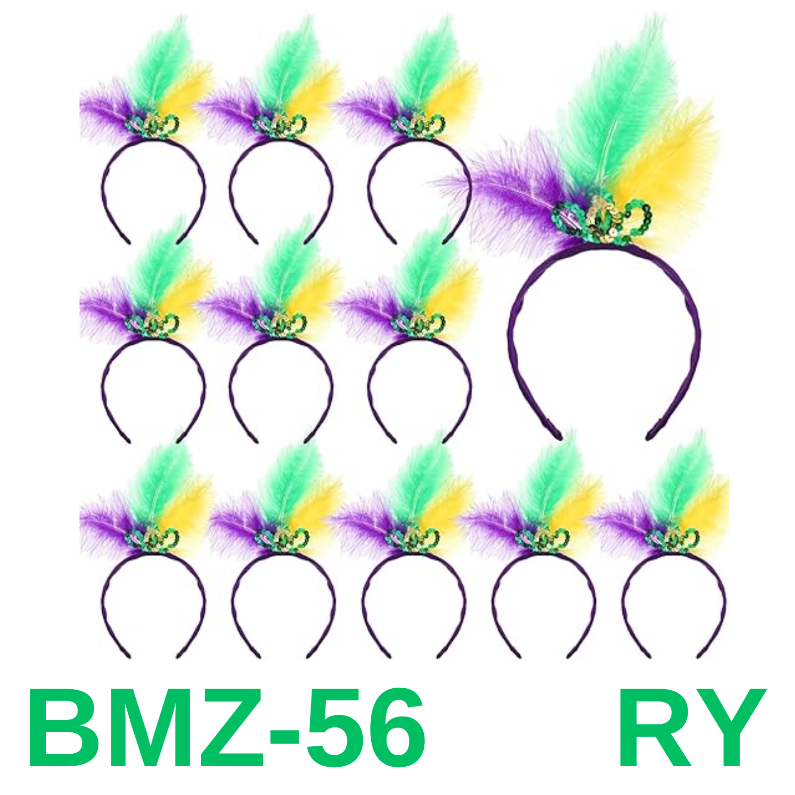 Sanwuta 12 Pcs Mardi Gras Feather Headband Sequins Glitter Hair Band for Masquer