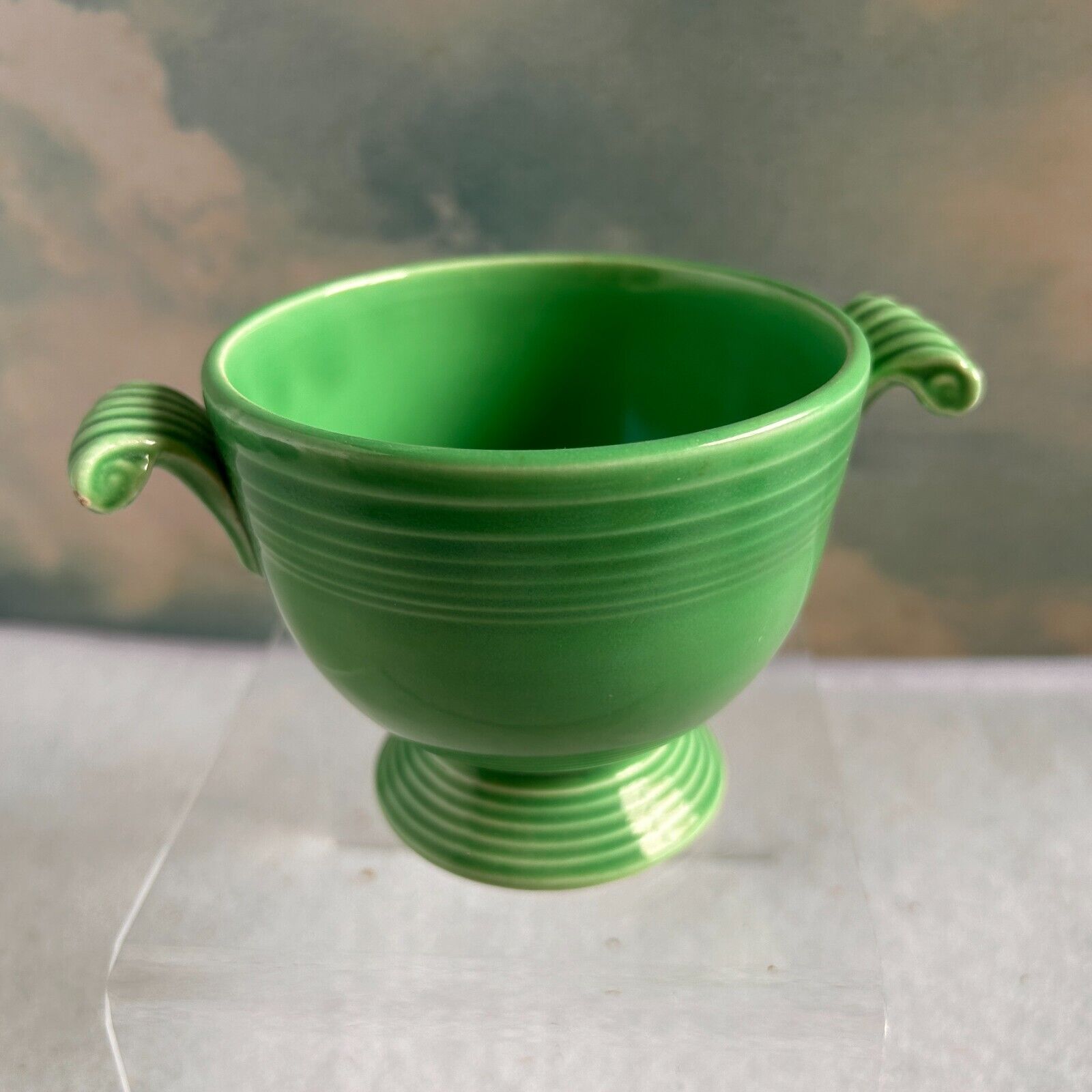 Vintage Fiesta 1950's Green Sugar Bowl Curved Handles No Lid Vintage Fiesta 1950's Green Sugar Bowl Curved Handles No Lid