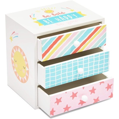 BLUE PANDA Wooden Kids Jewelry Box with Drawers for Girls, Be Bright, Be Bold, H