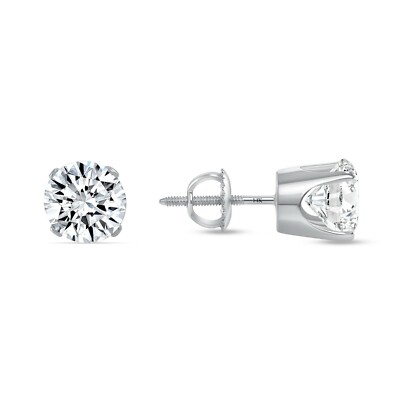 Pre-owned Shine Brite With A Diamond 2.00 Ct Round Cut Earrings Crown Set Studs Real Solid 14k White Gold Screw Back In White/colorless