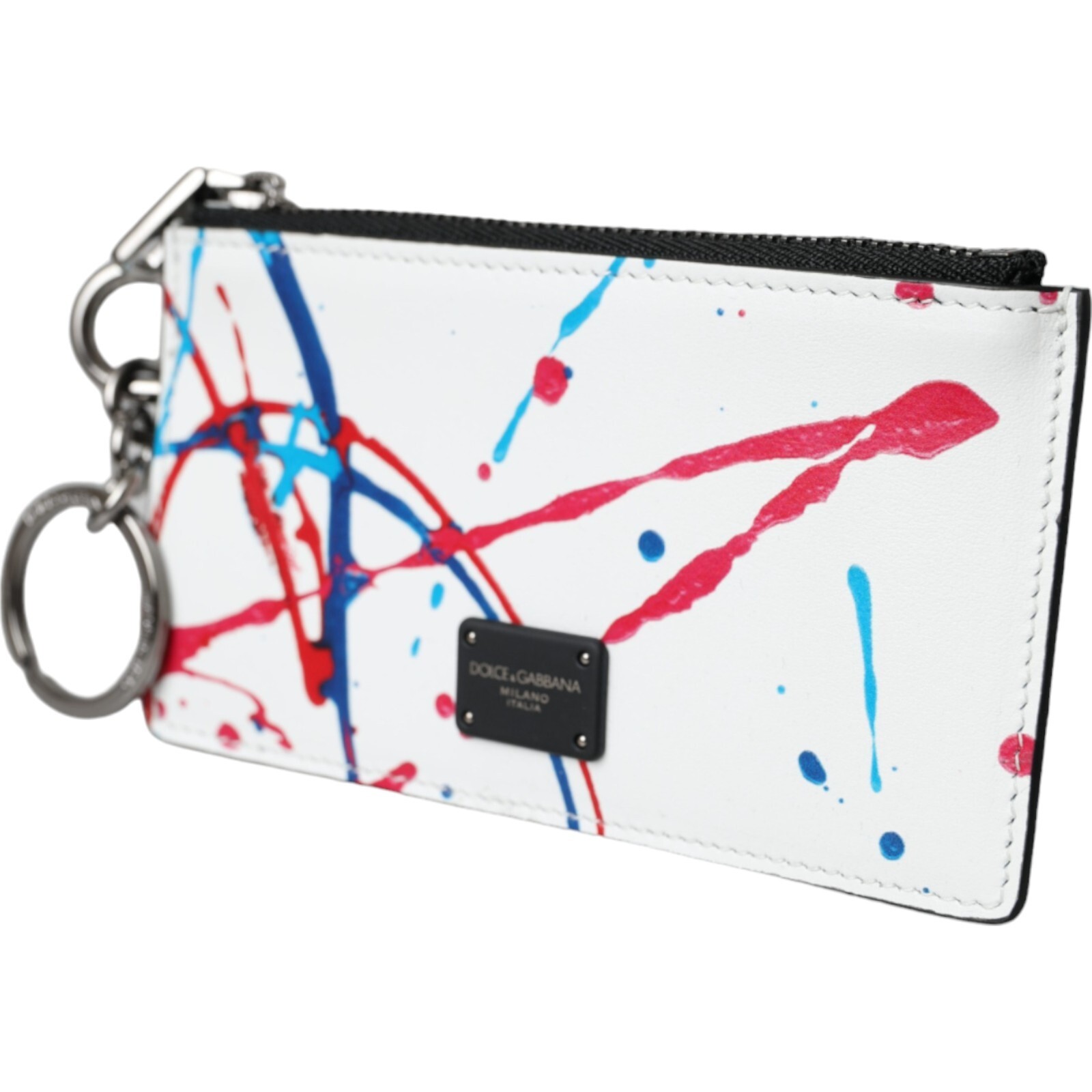 Pre-owned Dolce & Gabbana Wallet White Leather Zip Logo Keyring Cardholder Purse 480usd