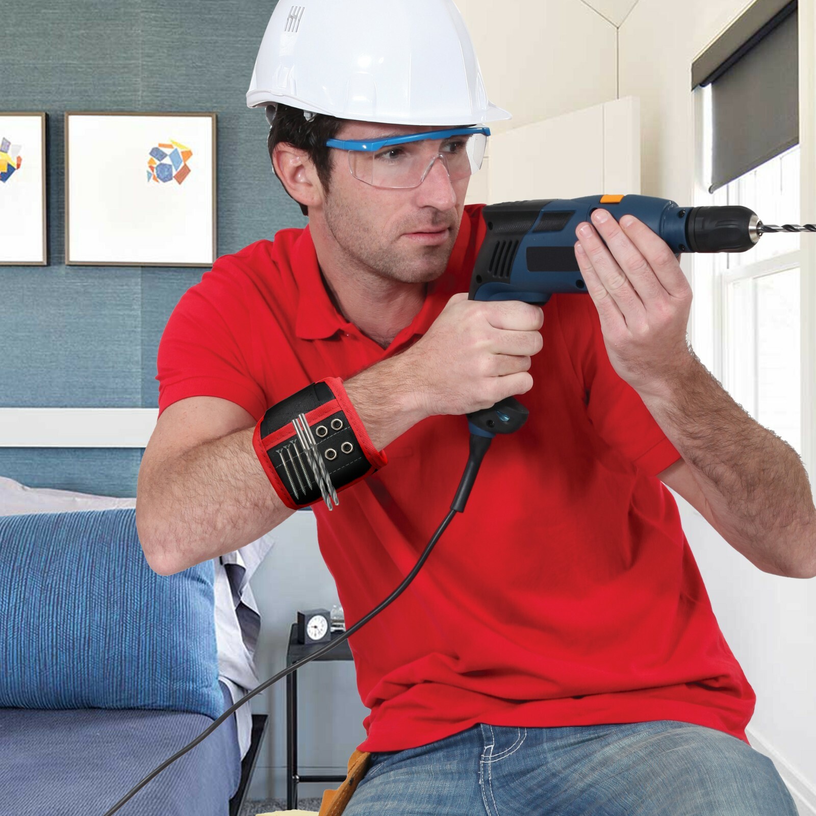 Magnetic Wristband Armband with Strong Magnets for Holding Screws, Nails, Bolts