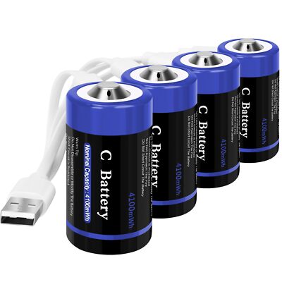 Rechargeable C Cell Batteries with USB-C Charging Cable, 1.5v Lithium LR14 C ...