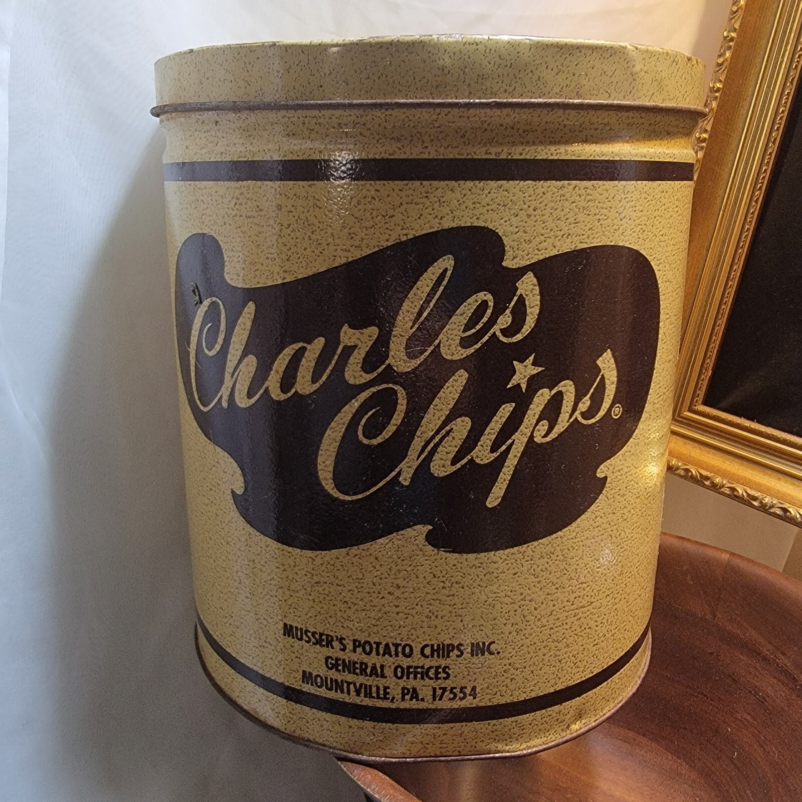 Huge Vintage CHARLES CHIPS Co. POTATO Chip Tin Can Musser's