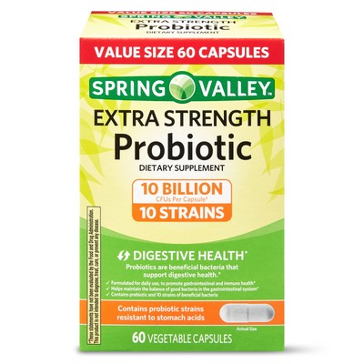 Spring Valley Extra Strength Probiotic Vegetable Capsules, 10B CFU 60 Ct