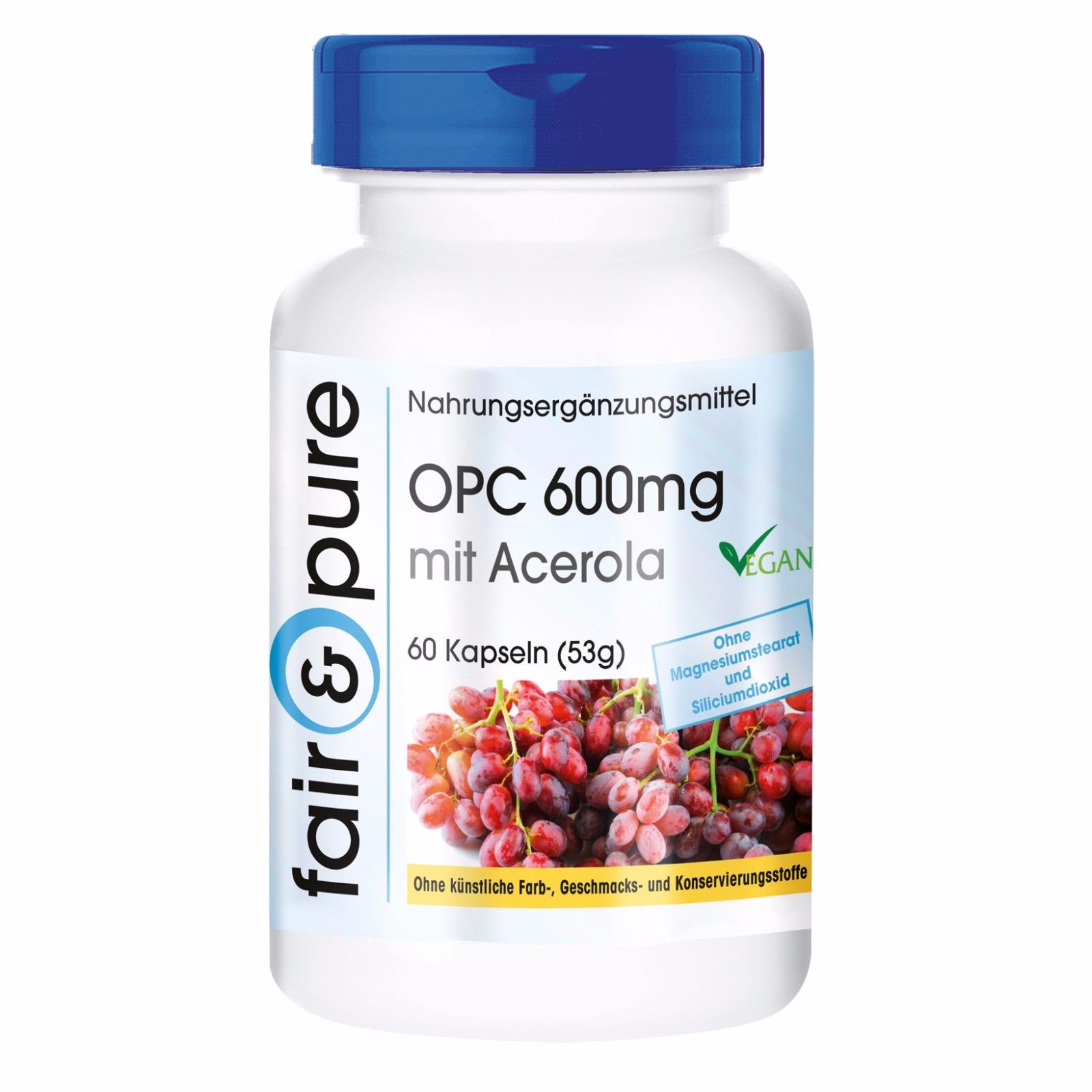 OPC 600mg mit Acerola- 60 Kapseln, vegan, Traubenkernextrakt hochdosiert 