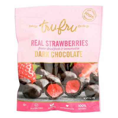 Tru Fru Real Strawberries In Dark Chocolate Freeze Dried Fruit 4.2 oz Pack of 6
