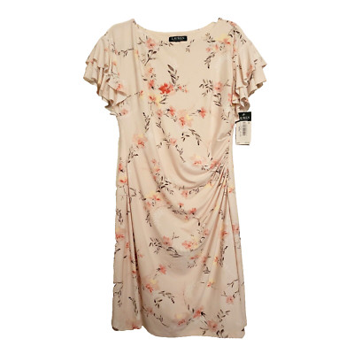 NWT Lauren Ralph Lauren Women's 14 Floral Ruched Georgette Flutter Sleeve Dress