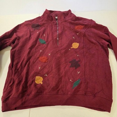 Chinawear by Morsly Womens XL Burgundy Fall Leaves Quarter Zip Fleece Sweatshirt