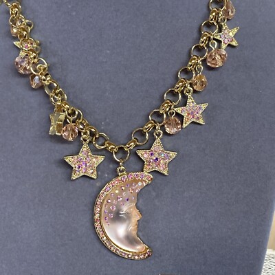 NIB Kirks Folly Starry Night Goddess Moon Shadow Necklace GOLDTONE