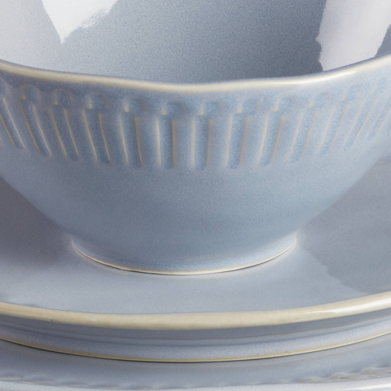 Entertain 365 12-Piece Artisanal Blue Stripe Stoneware Tableware Set Strong New