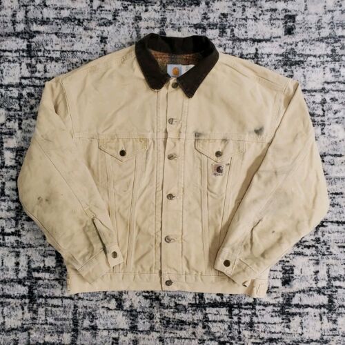 Vtg 90s Carhartt Trucker Jacket JB0695 L Wheat Brown Blanket Vtg 90s Carhartt Trucker Jacket JB0695 L Wheat Brown Blanket