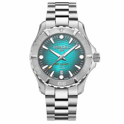 Pre-owned Roamer 860833 41 05 70 Men's Deep Sea 200 Wristwatch In Silver/blue
