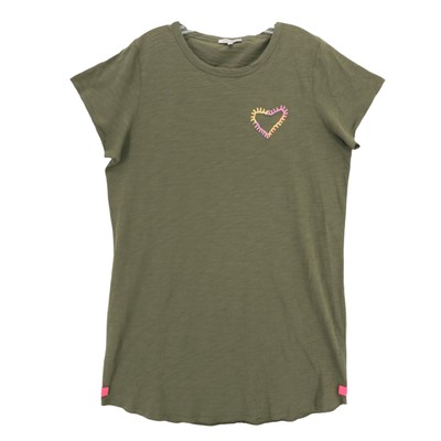 LISA TODD T-Shirt Dress Olive Green Rainbow Embroidered Heart Cotton Size XL