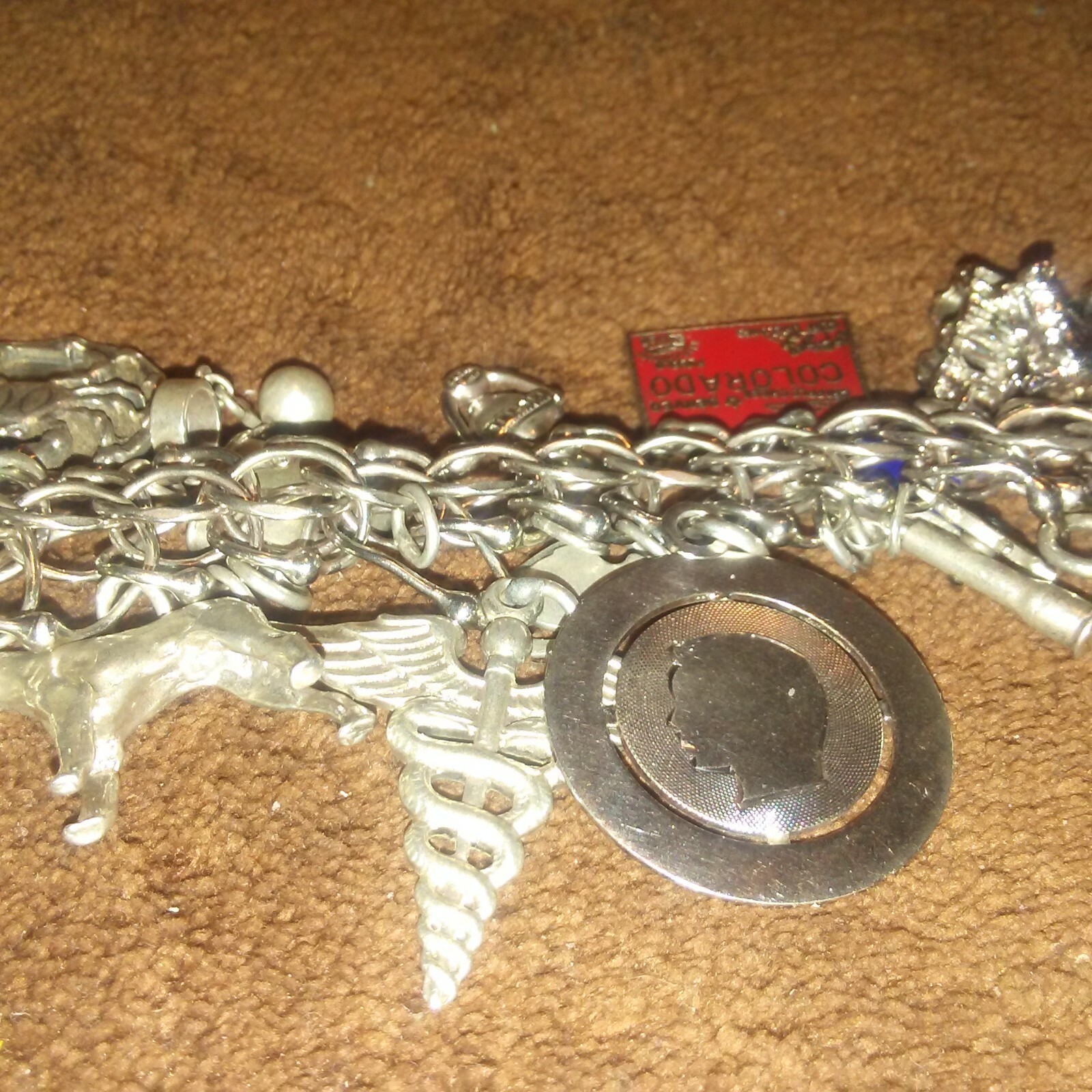 Vintage Sterling Silver Charm Bracelet with 24 Charms 86.6 grams 1960's