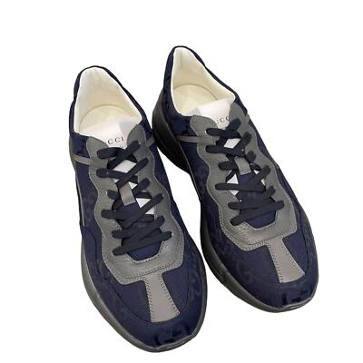 Pre-owned Gucci Gg Supreme Maxi Blue Gray Canvas Rhython Sneakers Men's 12 | Us 12.5